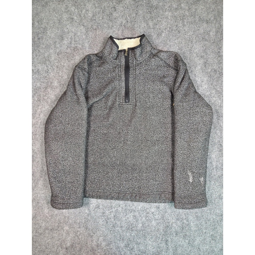 Orvis Quarter Zip Pullover Mens L Grey Sherpa Lined Textured Knit Sweater